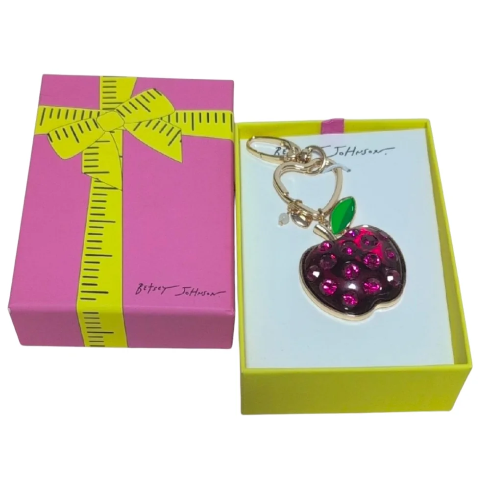 Betsey Johnson Crystal Apple Bag Charm Keychain